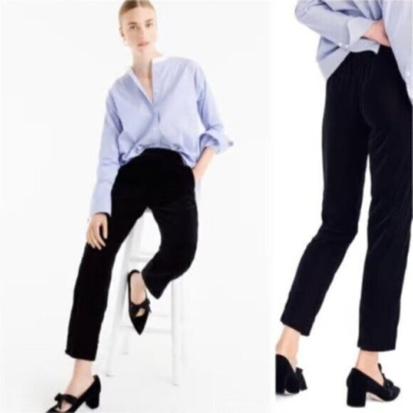 J. Crew Black Velvet Festive Chic Relaxed Cropped Pants / Trousers Women's 00 - Picture 1 of 8